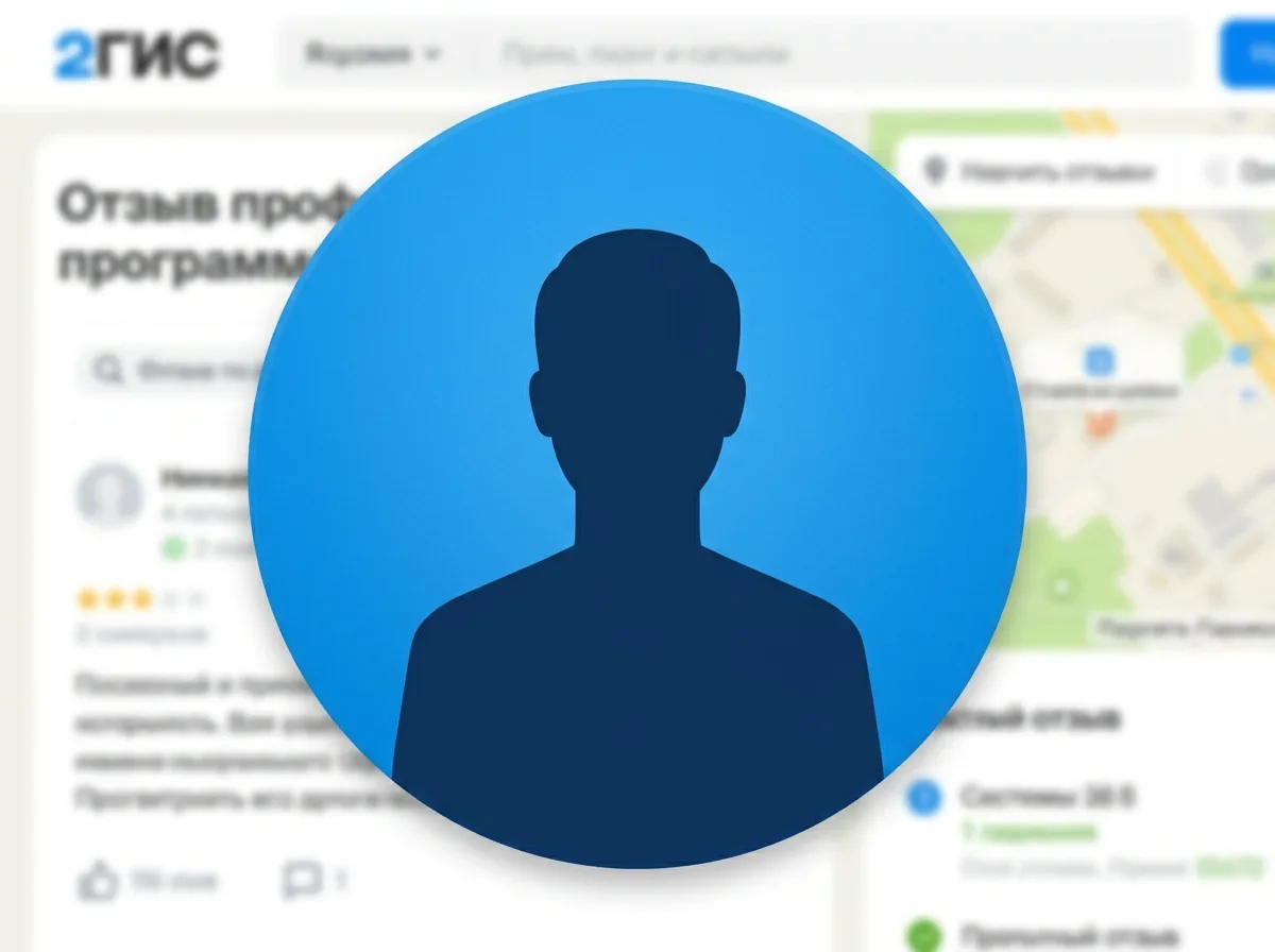 Аватар отзыва клиента из 2ГИС — нейтральный мужской силуэт на синем фоне